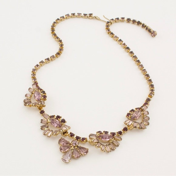 Vintage Purple Rhinestone Statement Necklace Mid-Century Glam Choker / Collar - Picture 4 of 7